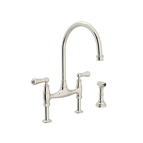 Perrin and Rowe U.4719L-PN-2 Bridge Style Kitchen Faucet with Sidespray, Polished Nickel