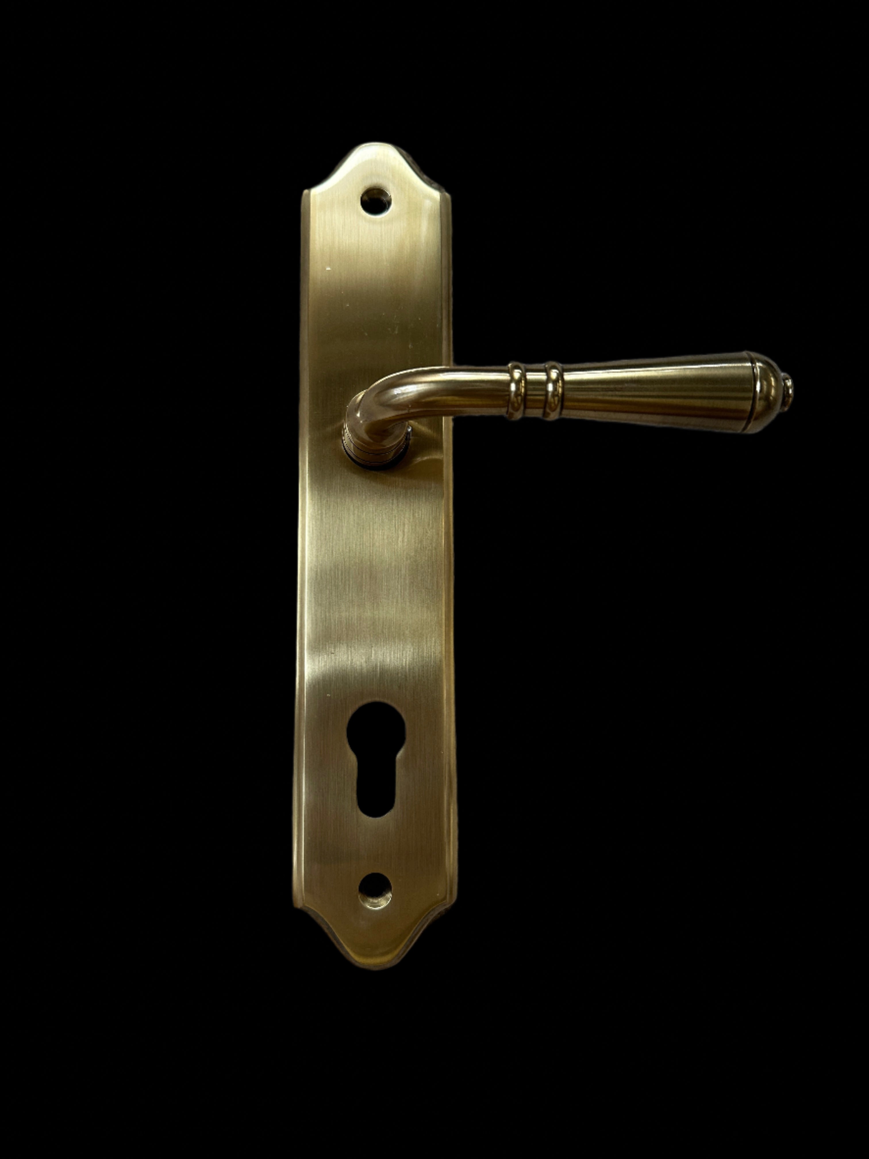 Emtek 1581US7 Left Handle Classic Brass Door Configuration 5 Keyed Entry Multi Point Trim Lever Set with European Cylinder Below Handle - READ