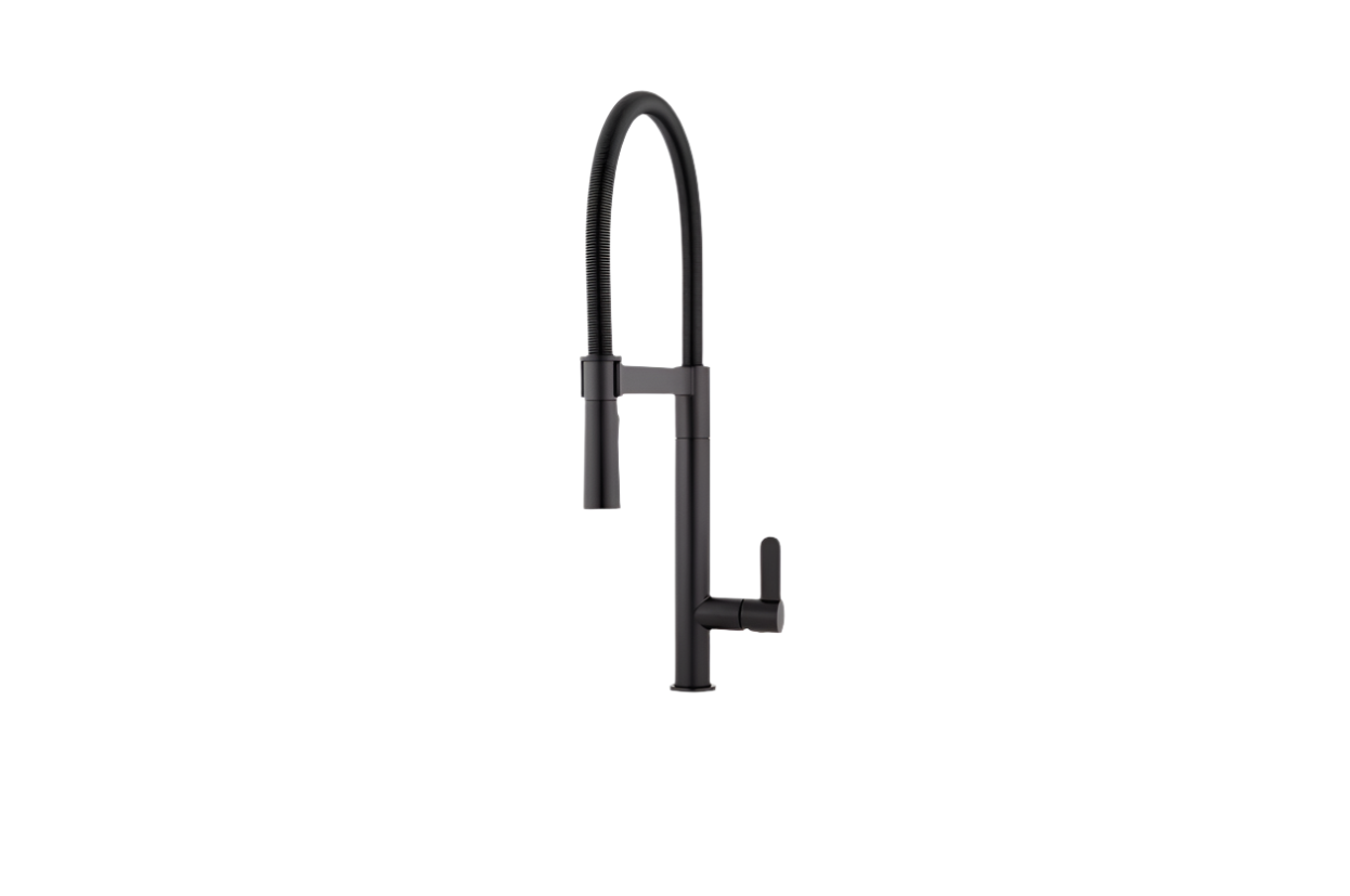 Signature Hardware 462449 Ocala Single Hole Pre-Rinse Pull Out Kitchen Faucet, Matte Black