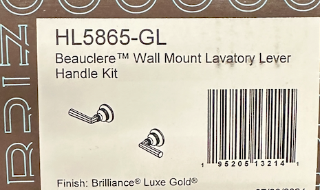 Label for Beaulcere wall mount lavatory lever handle kit with bar code and brand name.