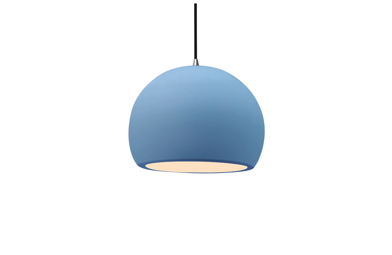 Justice Design Group CER-6535-SKBL-NCKL-BKCD-LED1-700 Radiance 12" Wide LED Pendant with a Ceramic Sky Blue Shade - OPEN BOX