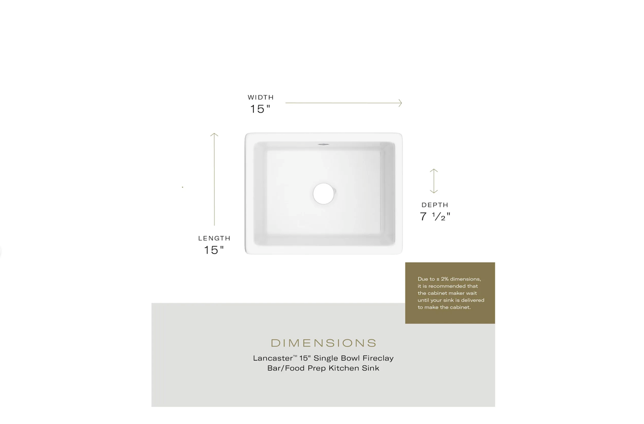 Shaws RC1515WH Lancaster 15" Undermount Single Basin Fireclay Kitchen / Bar Sink