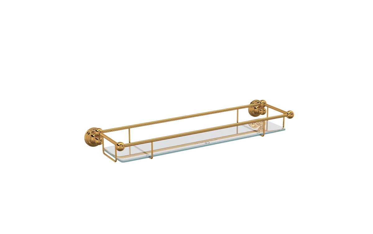 Perrin and Rowe U.6953EG Edwardian 22" Brass and Tempered Glass Bathroom Shelf