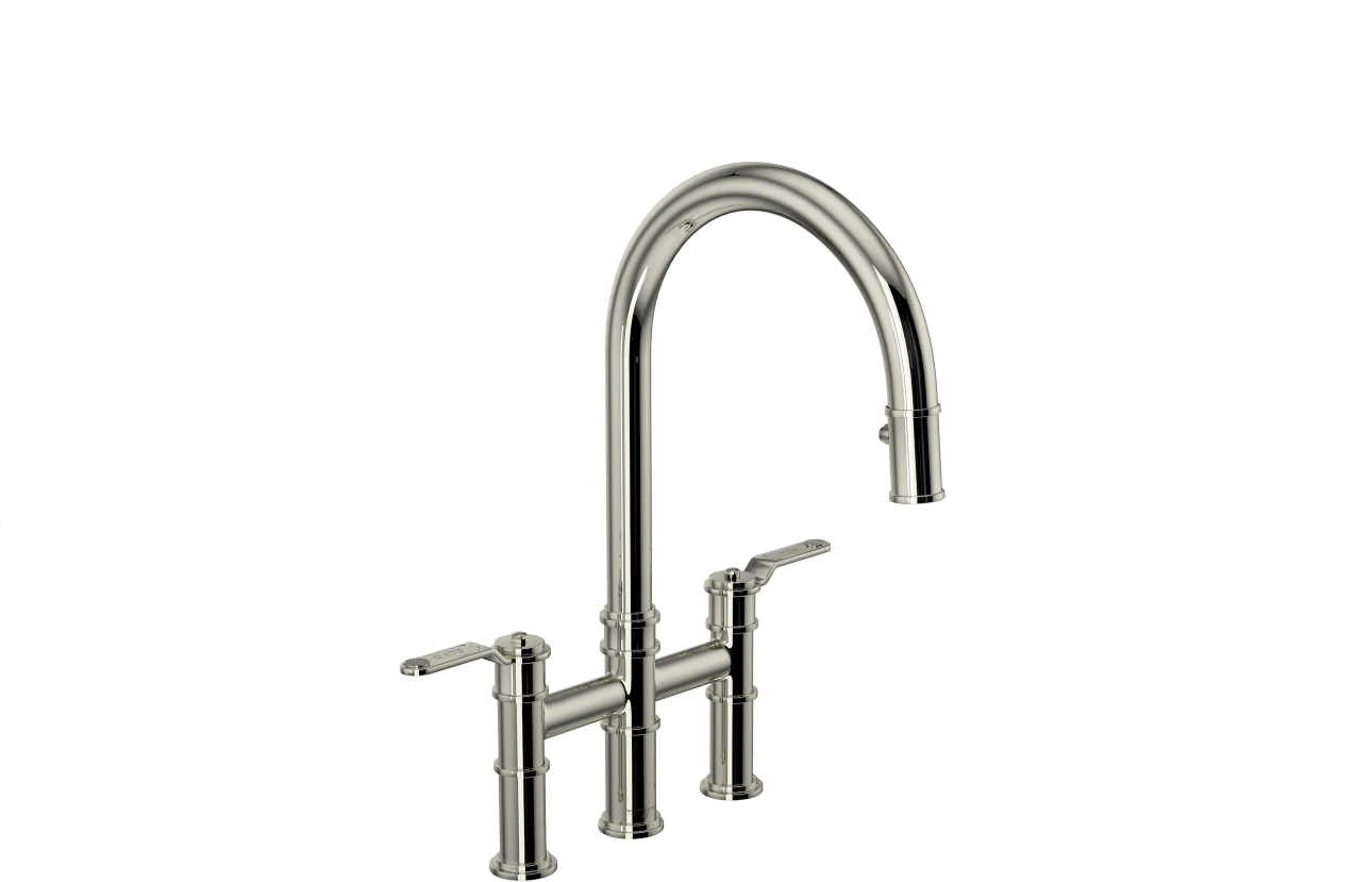 Perrin and Rowe U.4549HT-PN-2 Armstrong Widespread Bridge Pull Down Kitchen Faucet, Polished Nickel - OPEN BOX