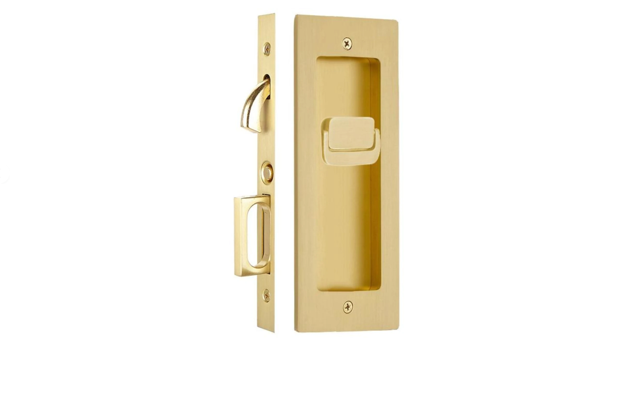 Emtek 2115US4138 Modern Rectangular 7-1/4 Inch Privacy Mortise Pocket Door Lock for 1-3/8" Thick Doors - READ