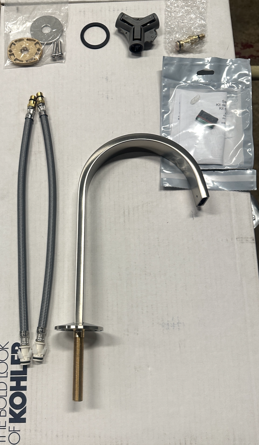 Kohler K-77968-BN Components 1.2 GPM Single Hole Bathroom Faucet with Pop-Up Drain Assembly - Less Handles - OPEN BOX