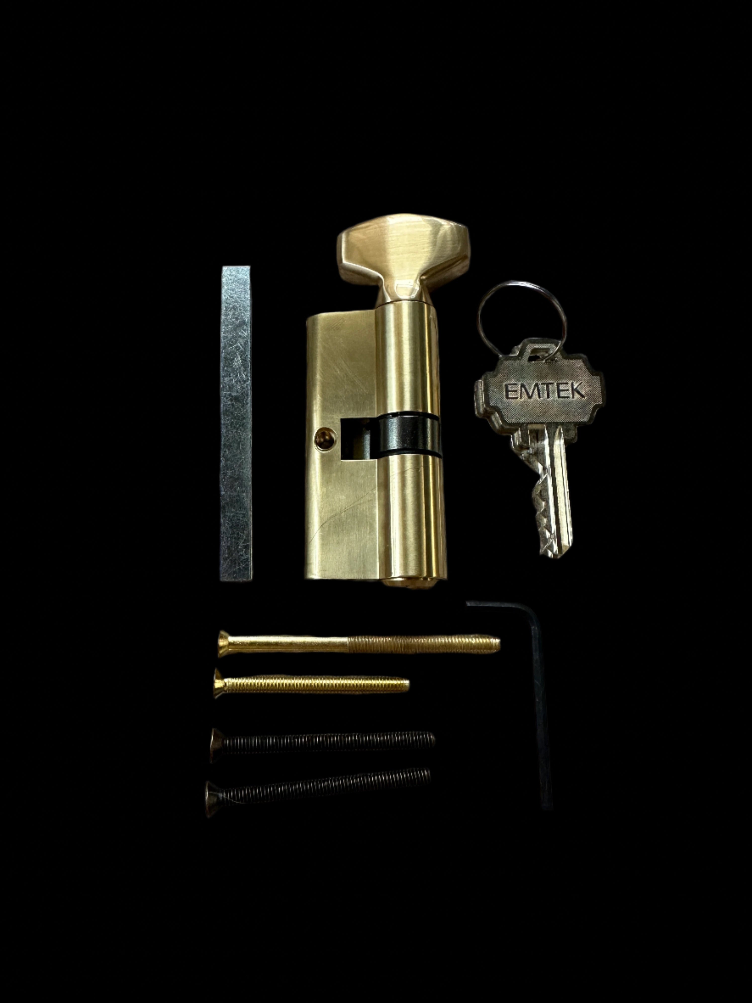 Emtek 1581US7 Left Handle Classic Brass Door Configuration 5 Keyed Entry Multi Point Trim Lever Set with European Cylinder Below Handle - READ