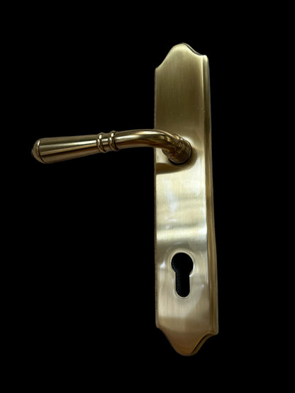 Emtek 1581US7 Left Handle Classic Brass Door Configuration 5 Keyed Entry Multi Point Trim Lever Set with European Cylinder Below Handle - READ