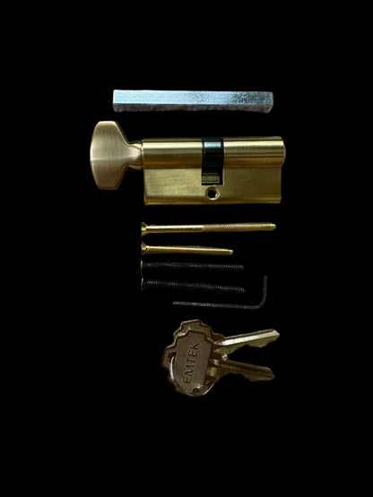 Emtek 1581US7 Right Handle Classic Brass Door Configuration 5 Keyed Entry Multi Point Trim Lever Set with European Cylinder Below Handle - READ|