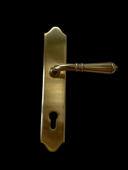 Emtek 1581US7 Right Handle Classic Brass Door Configuration 5 Keyed Entry Multi Point Trim Lever Set with European Cylinder Below Handle - READ|