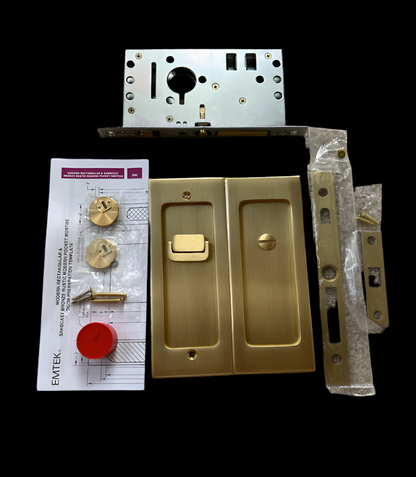 Emtek 2115US4138 Modern Rectangular 7-1/4 Inch Privacy Mortise Pocket Door Lock for 1-3/8" Thick Doors - READ