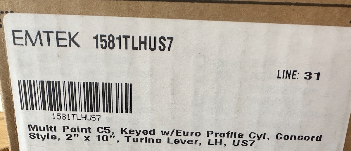 Emtek 1581US7 Left Handle Classic Brass Door Configuration 5 Keyed Entry Multi Point Trim Lever Set with European Cylinder Below Handle - READ
